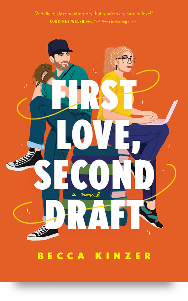 Male baseball player and Female author facing away from each other